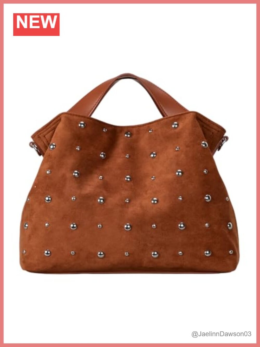 Faux Suede Tote Bag Studded Crossbody Purse with Long Shoulder Strap